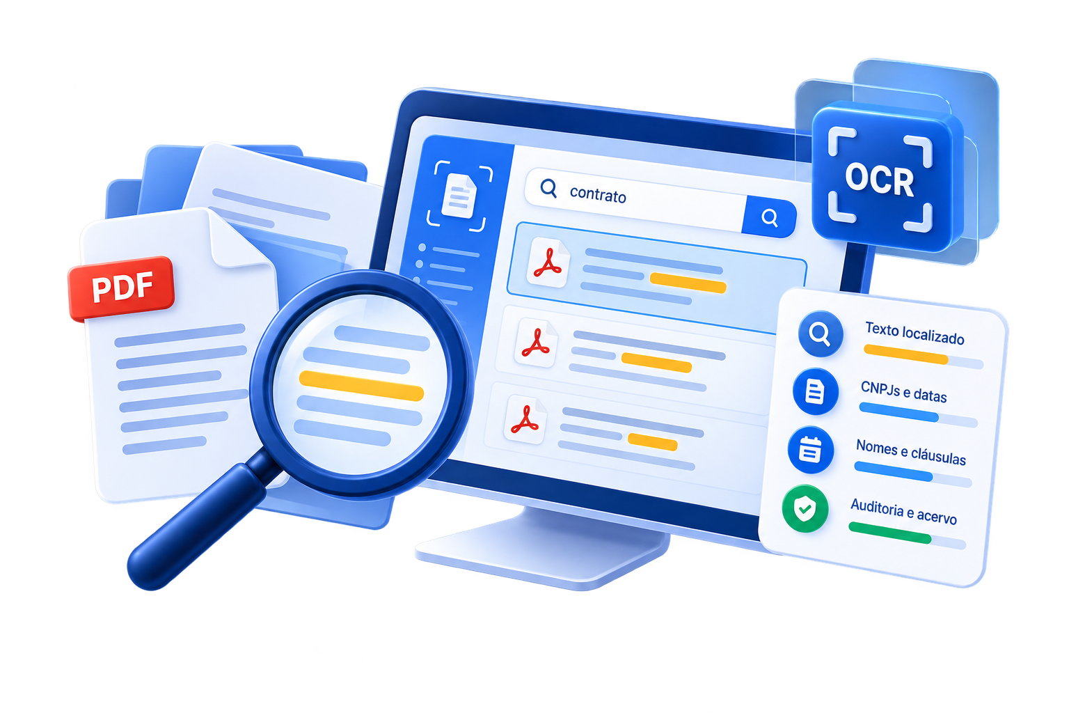 Busca OCR em documentos PDF com texto localizado — Raio-X documental